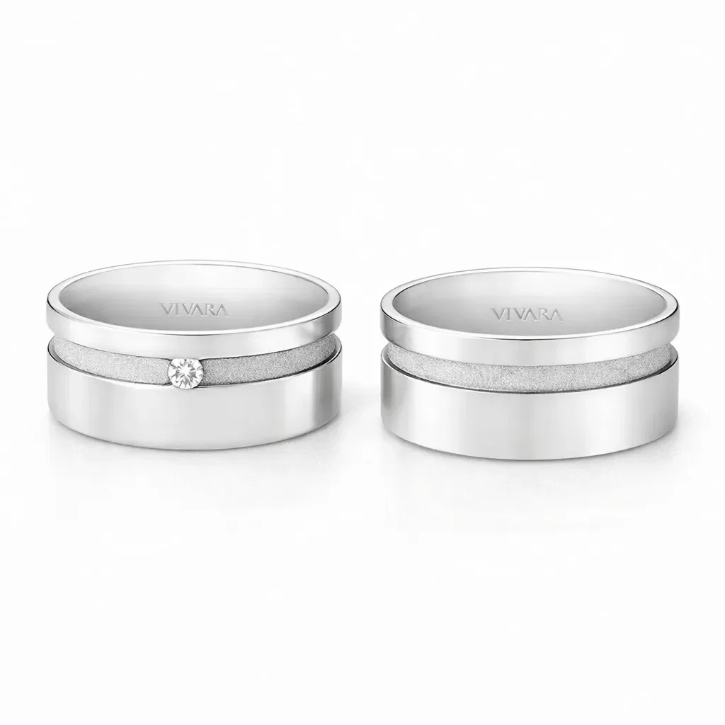 Conjunto Alianças Valentines Ouro Branco 18k, 8mm