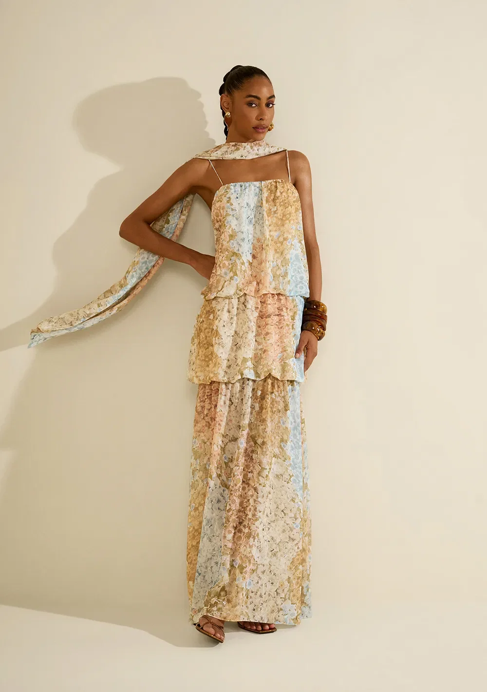 Vestido Longo Balonê Florescer Azul