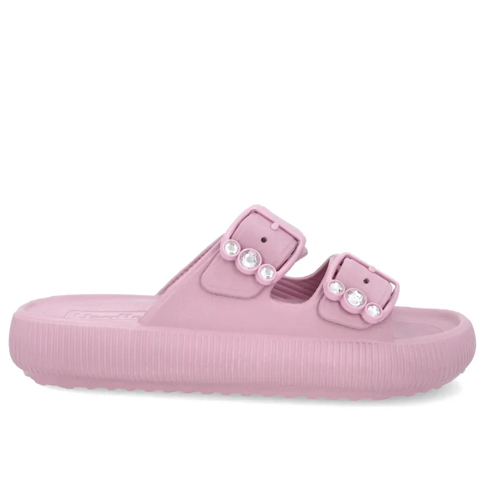 Slide Plataforma Poofy Rosa Eva Fivela Brilho — imagem 1
