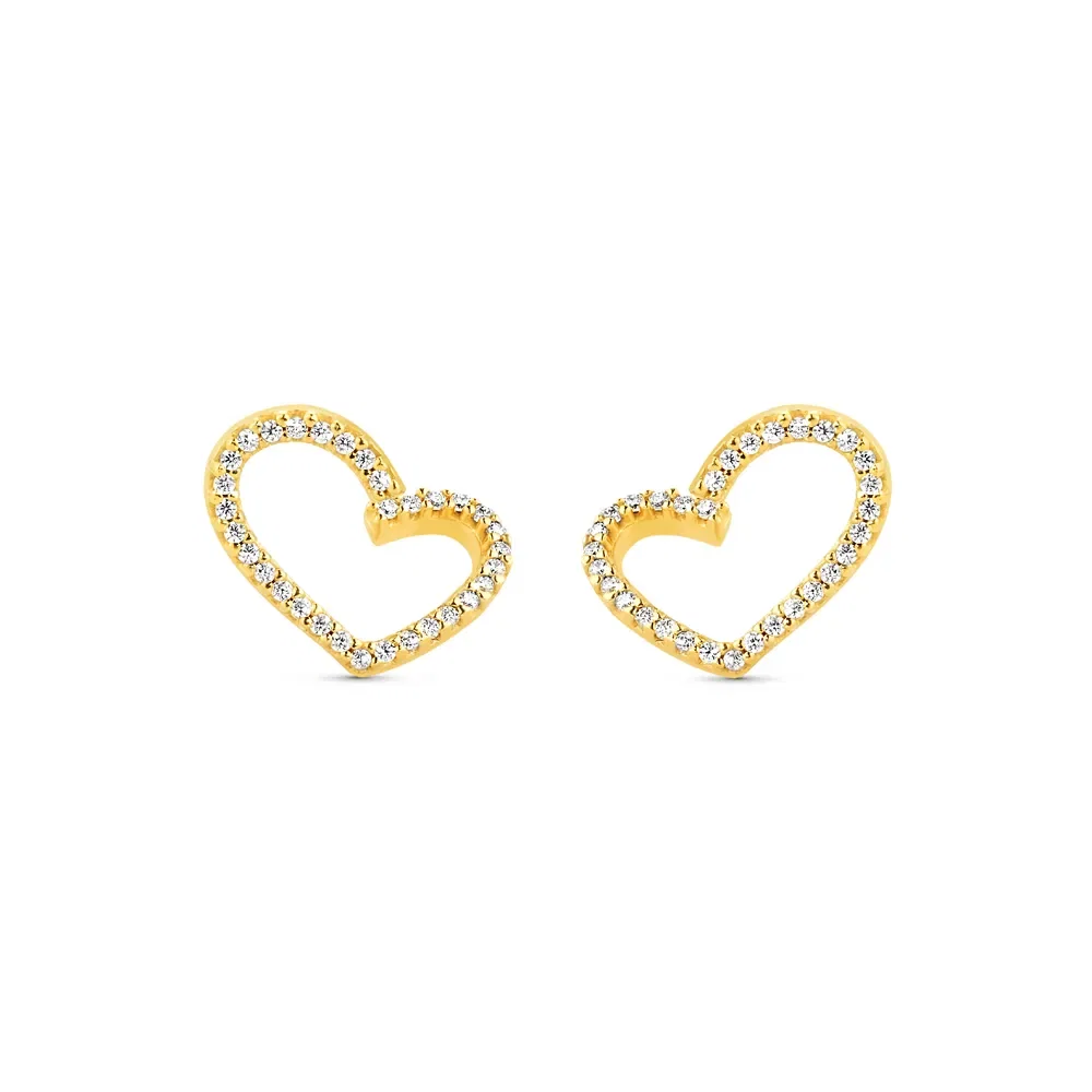 Brinco Life Love Coração em Prata 925 com Banho Ouro Amarelo 18k Cravejado — imagem 1