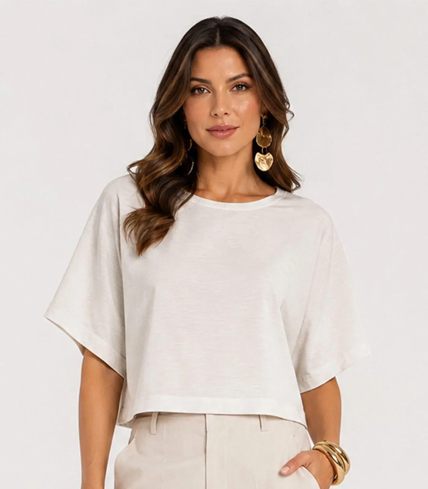 Blusa Feminina Em Malhão Flamé Infinita Cor Bege — imagem 1