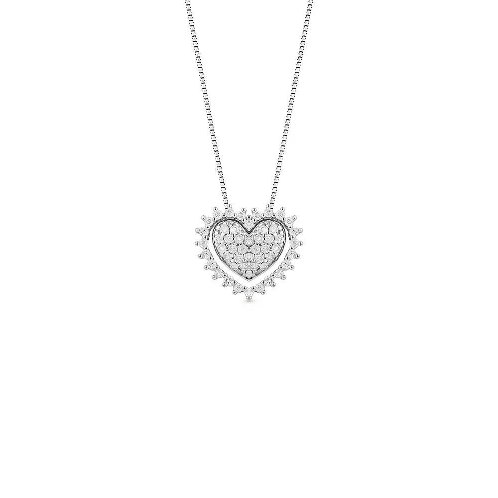 Pingente Amantes Coração em Ouro Branco 18k com Diamantes, 10.5mm — imagem 1