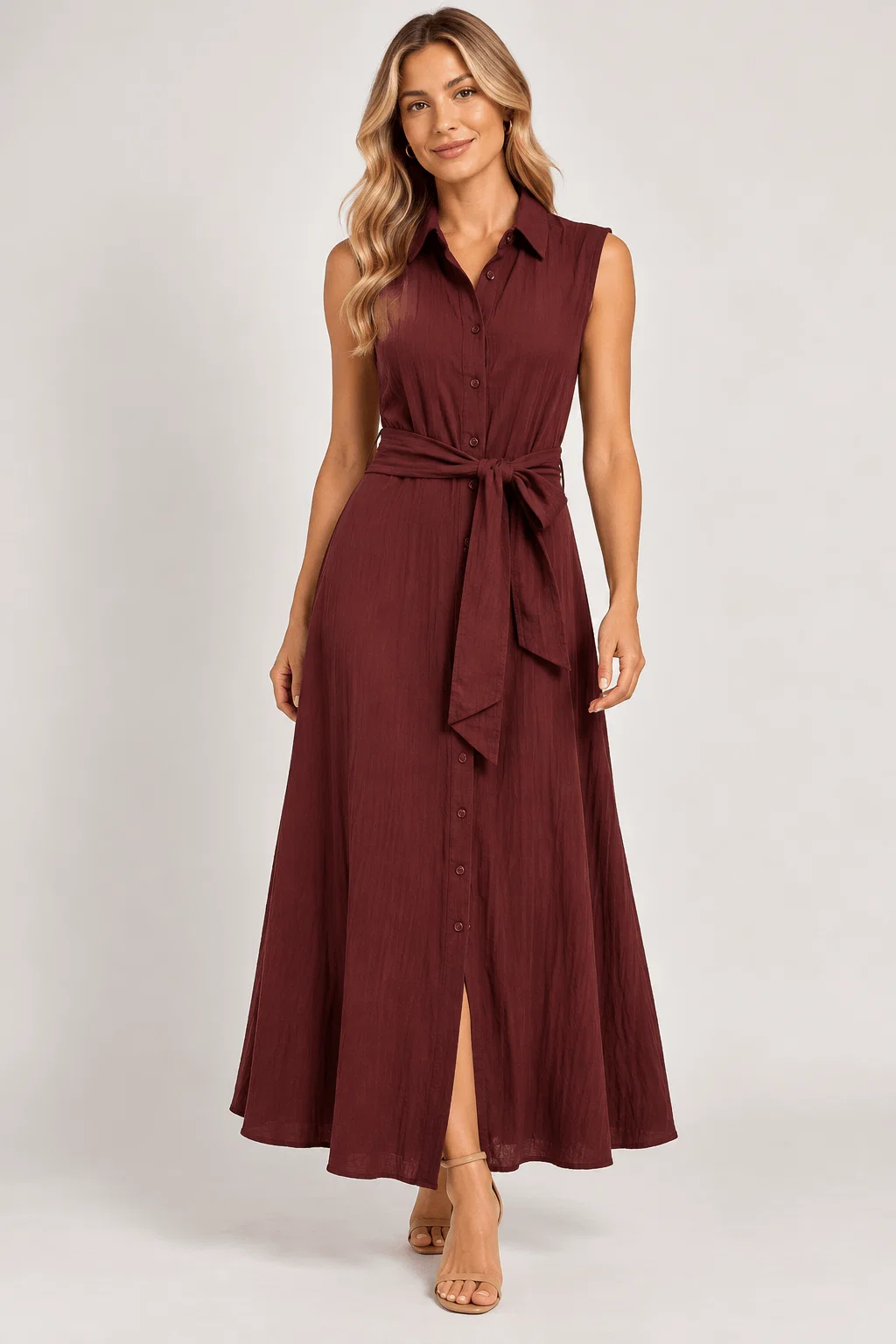 Vestido Midi Gola Botões - Terra
