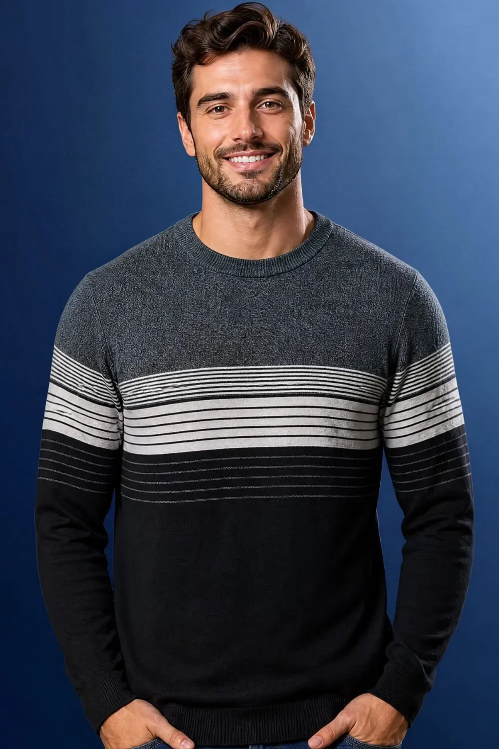 Suéter Masculino Listrado Polo Wear Cinza