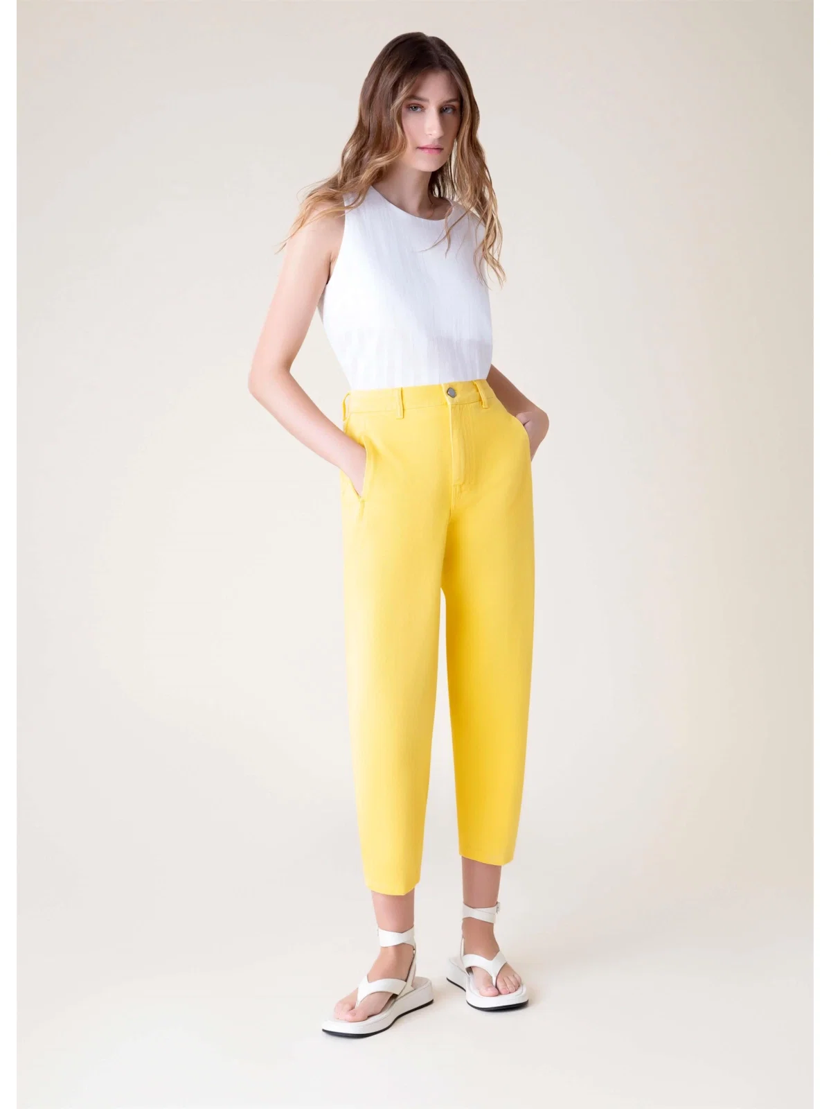 Calça White Denim Color Baggy Amarelo
