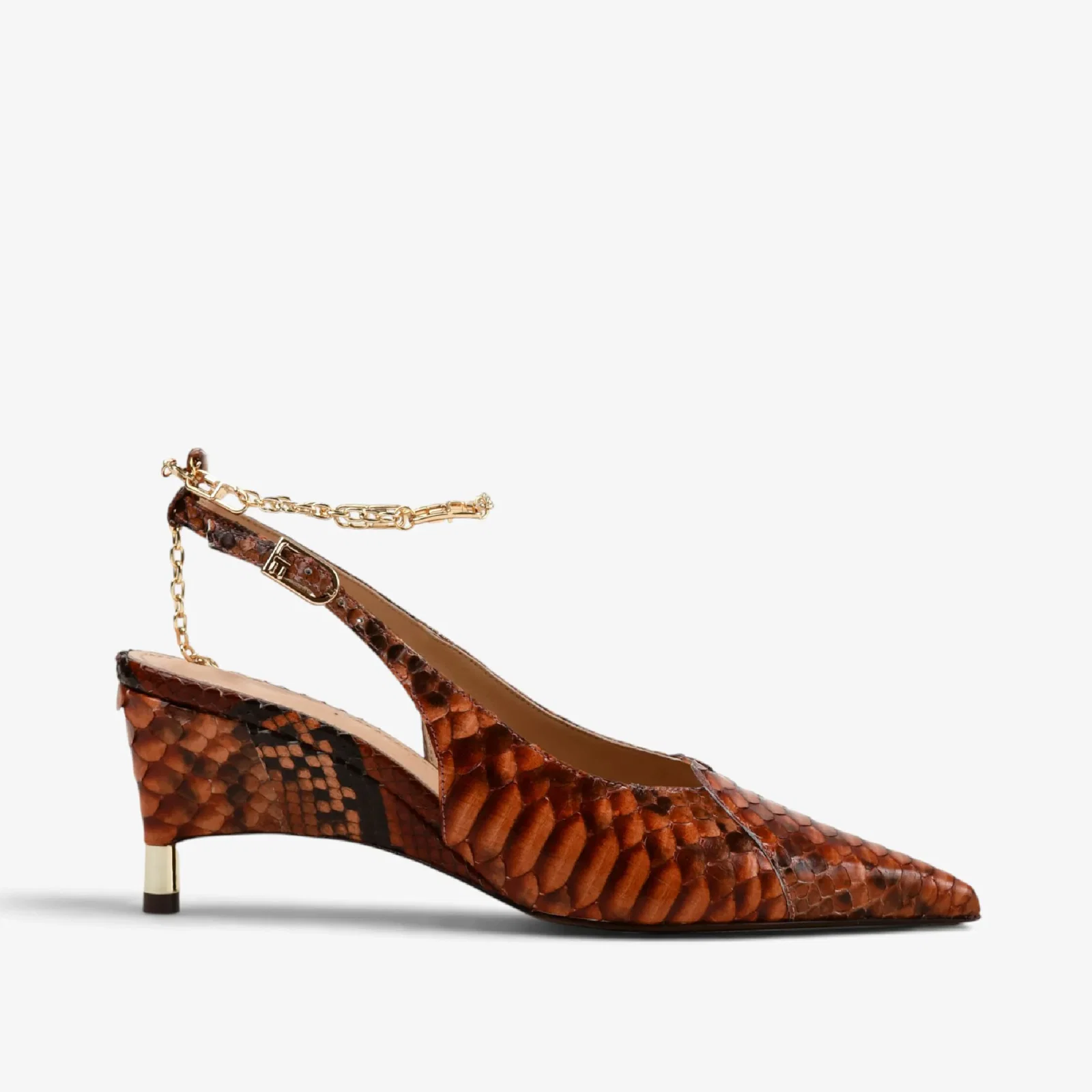 Slingback Caramelo Argila Pele Cobra Python