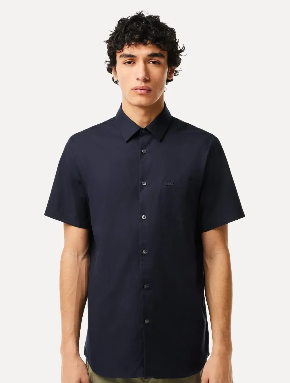 Camisa Lacoste Masculina Manga Curta Regular Solid Pocket Azul Marinho