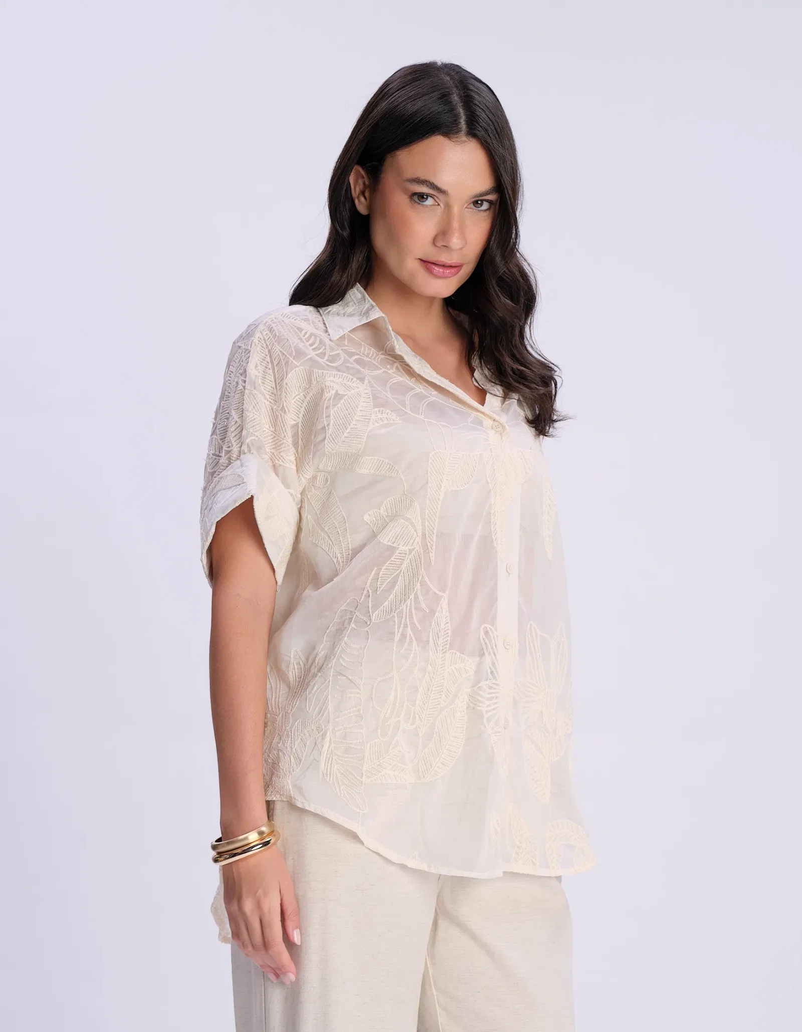 Camisa Liocel Manga Curta Devorê - Areia