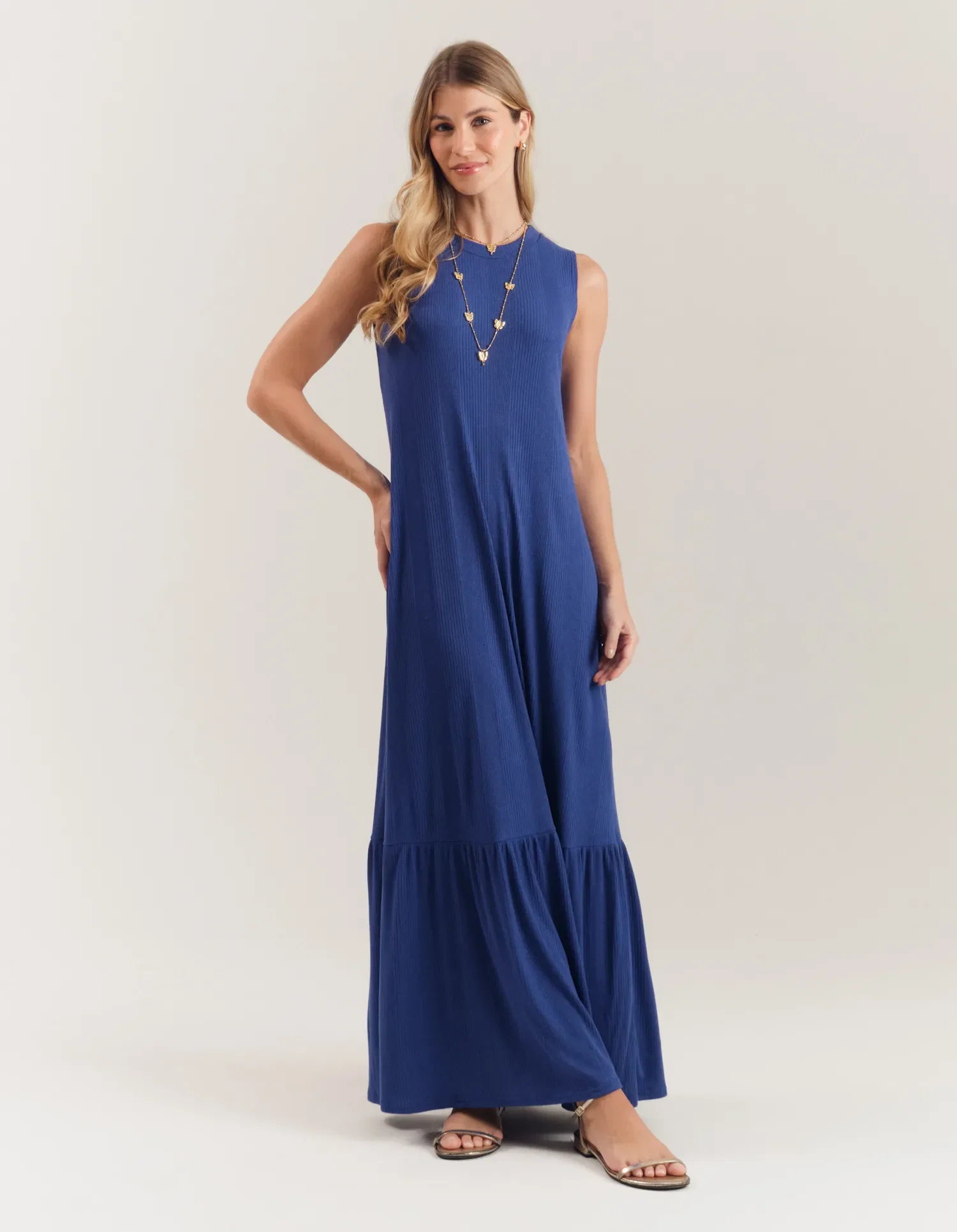 Vestido Longo Marias Decote Canoa - Azul Royal