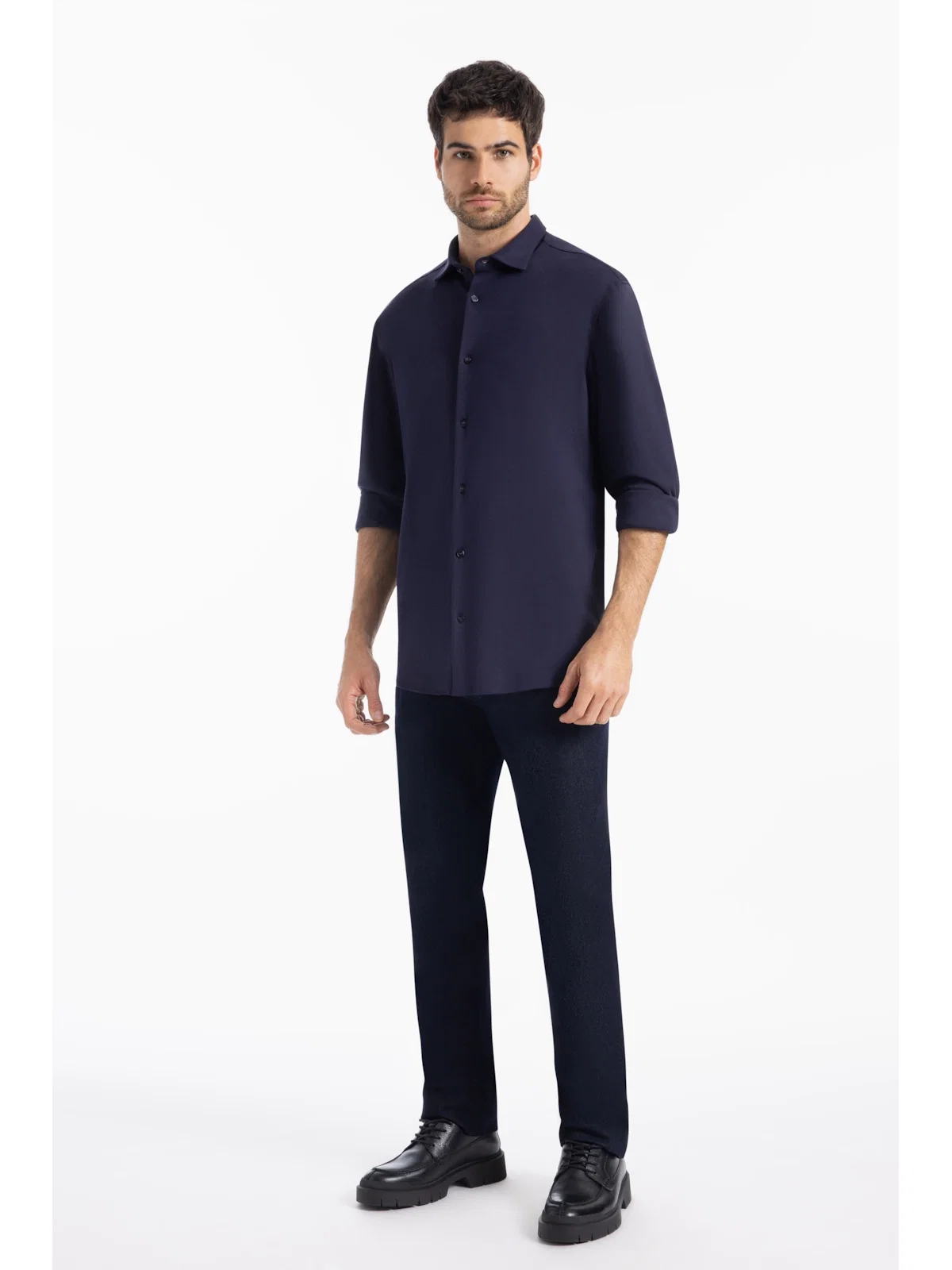 Camisa Cotton Hermes Slim Marinho