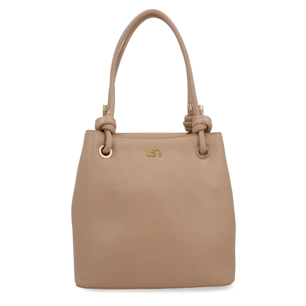 Bolsa Shopper Couro Bege Detalhe Nó — imagem 1