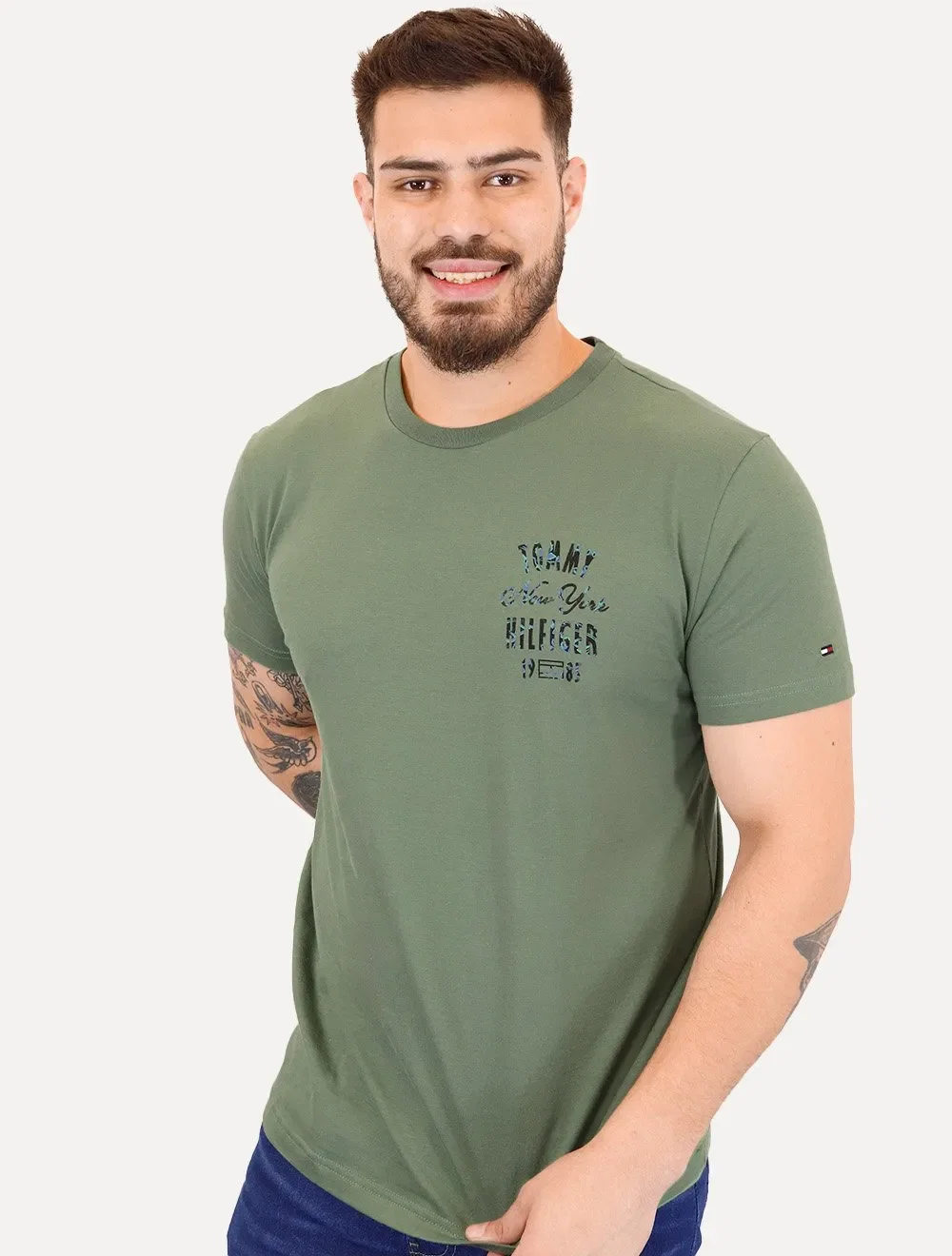 Camiseta Tommy Hilfiger Masculina Inverse Climate Tee Logo Verde — imagem 1