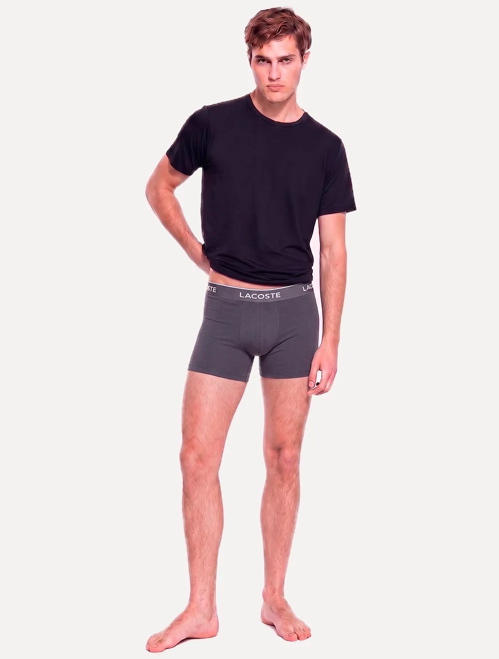 Cuecas Lacoste Masculinas Boxer Long Colored Lettered Waist Cinza Pack 3UN
