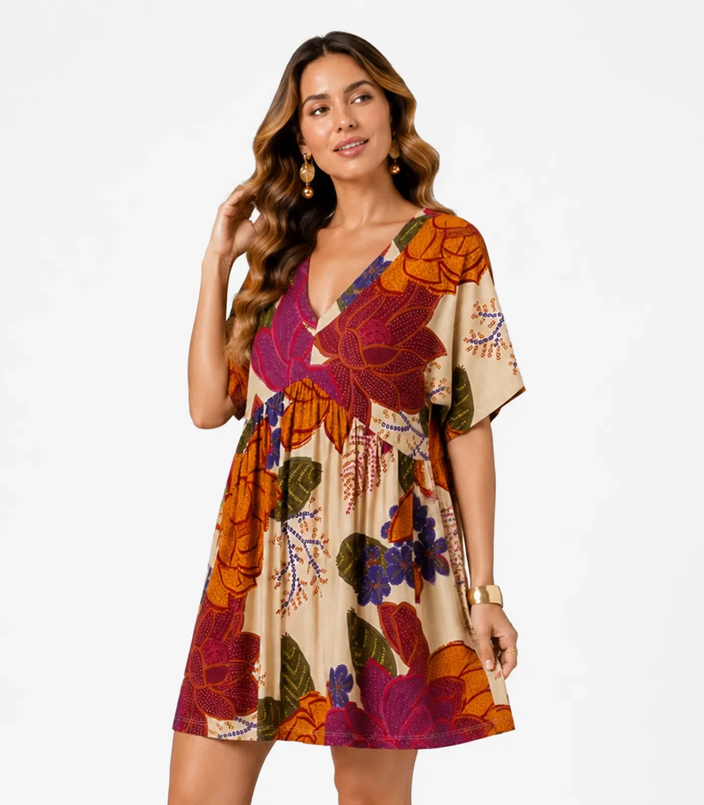 Vestido Feminino Com Decote Em V Infinita Cor Bege