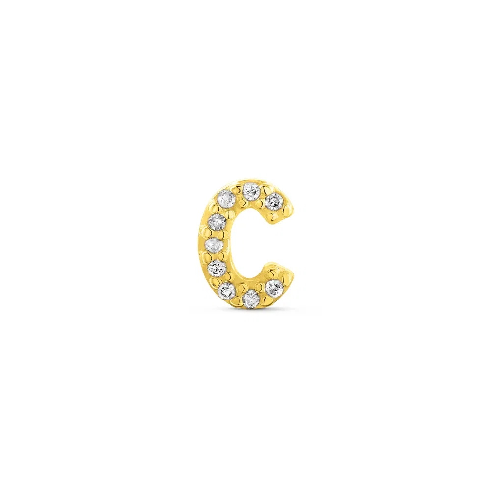 Brinco Único Letra C em Ouro Amarelo 18k com Diamantes — imagem 1