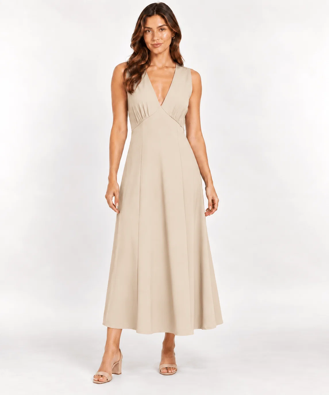 Vestido Midi Decote v - Areia — imagem 1
