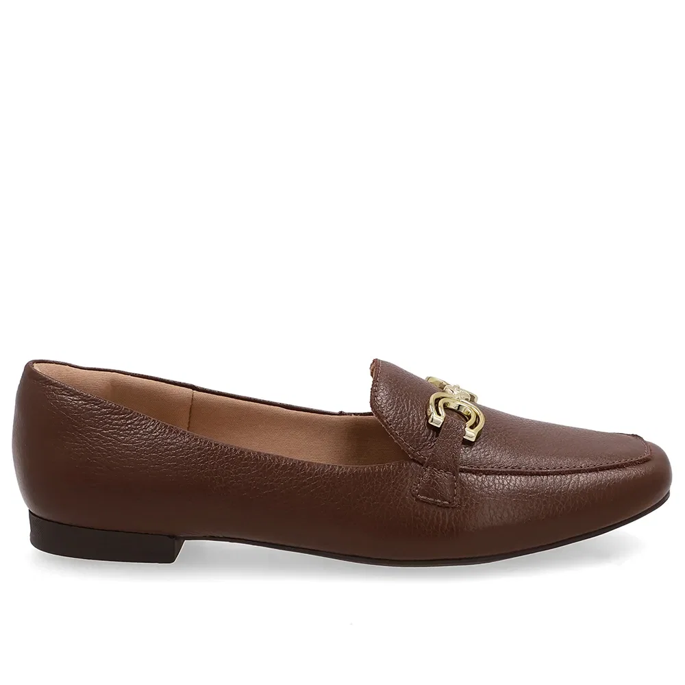 Loafer Em Couro Marrom Anis Com Enfeite