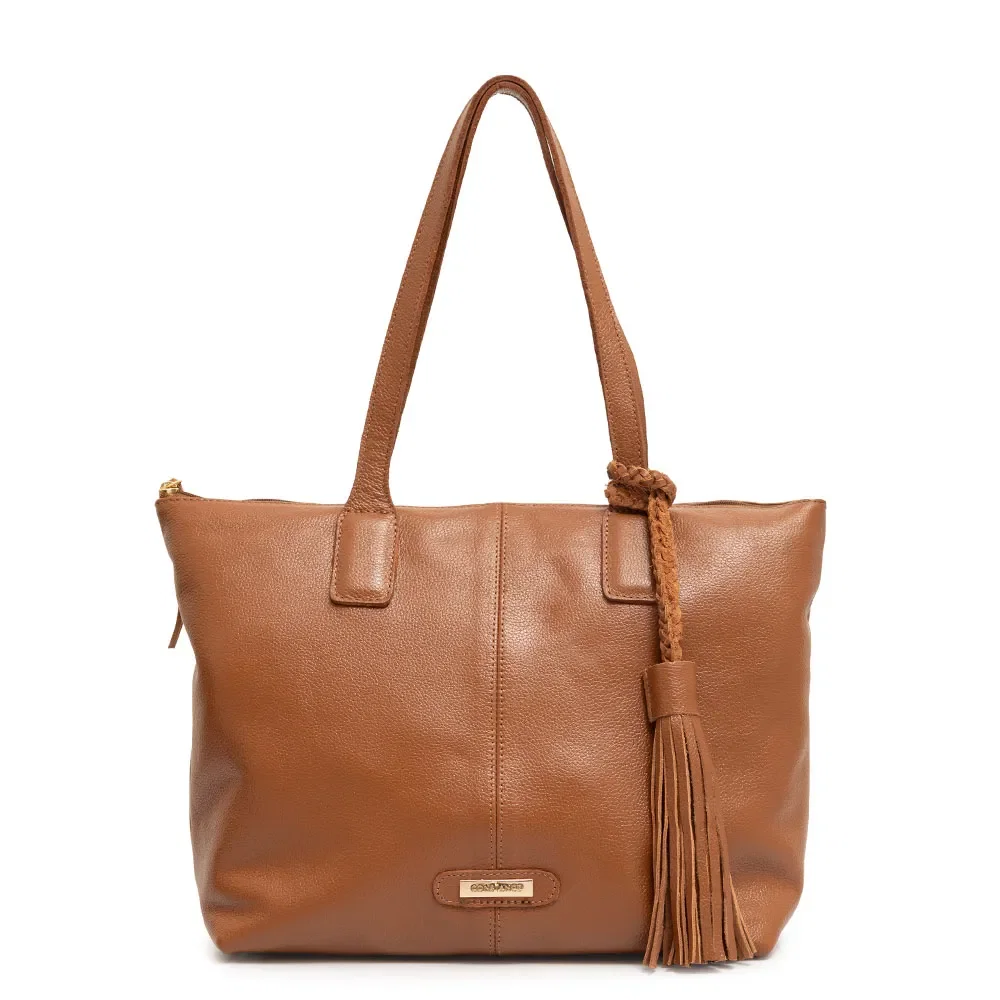 Bolsa Shopping Couro Barbicacho Caramelo