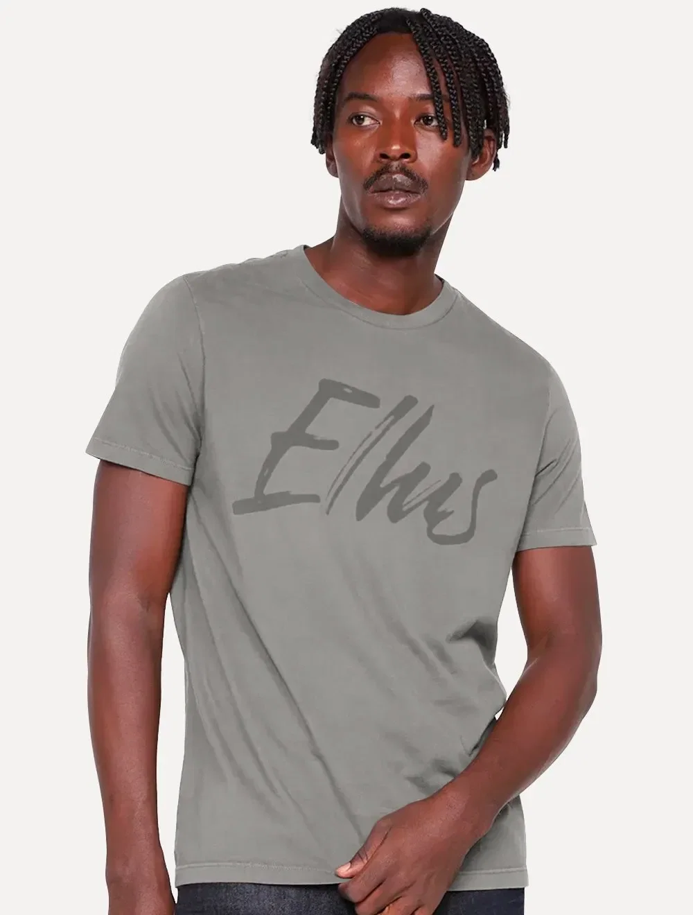 Camiseta Ellus Masculina Maxi Logo Classic Brush Cinza Médio