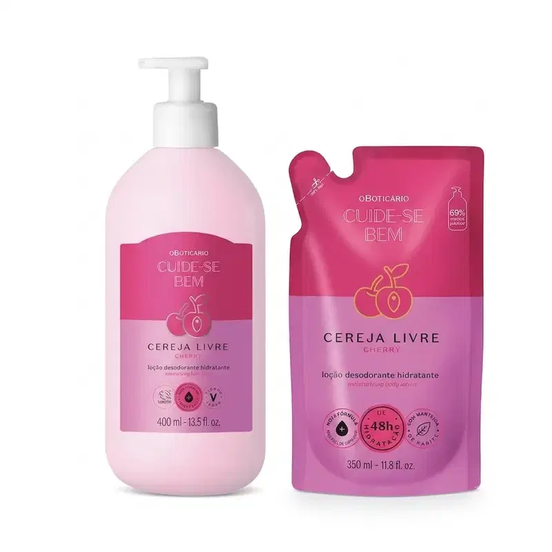 Combo Cuide-se bem Cereja Livre: Loção Corporal 400ml + Refil Loção Corporal 350ml