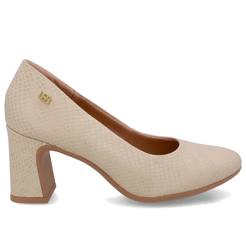 Scarpin Couro Bege Bico Redondo — imagem 1