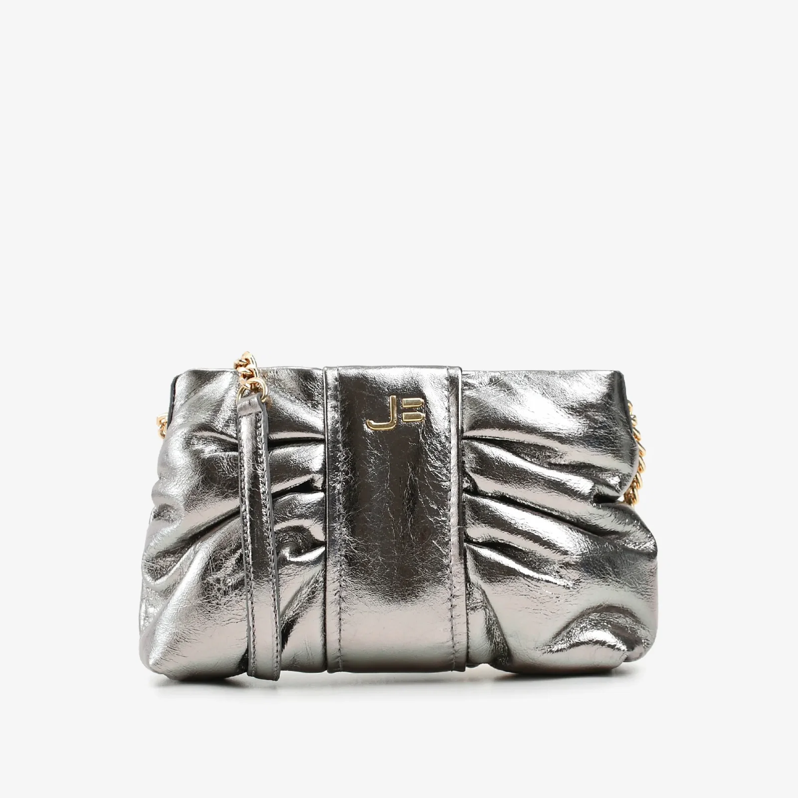 Bolsa Transversal Metal Grafite Prata Velho Couro — imagem 1