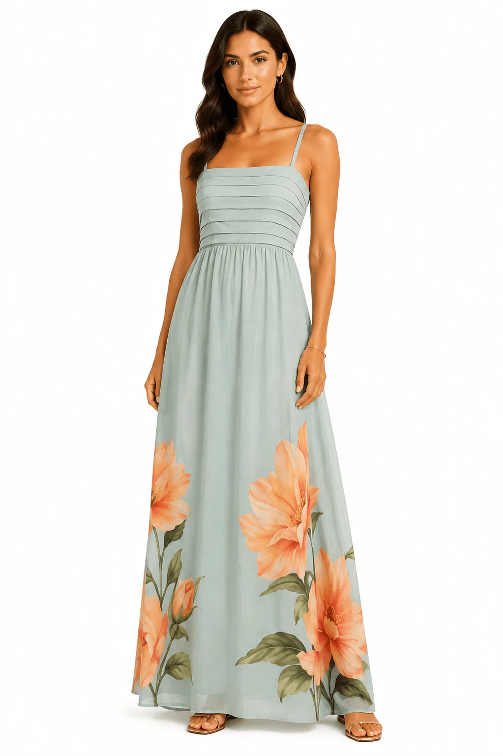 Vestido Drapeado Estampado Floral Jardim - Azul Claro