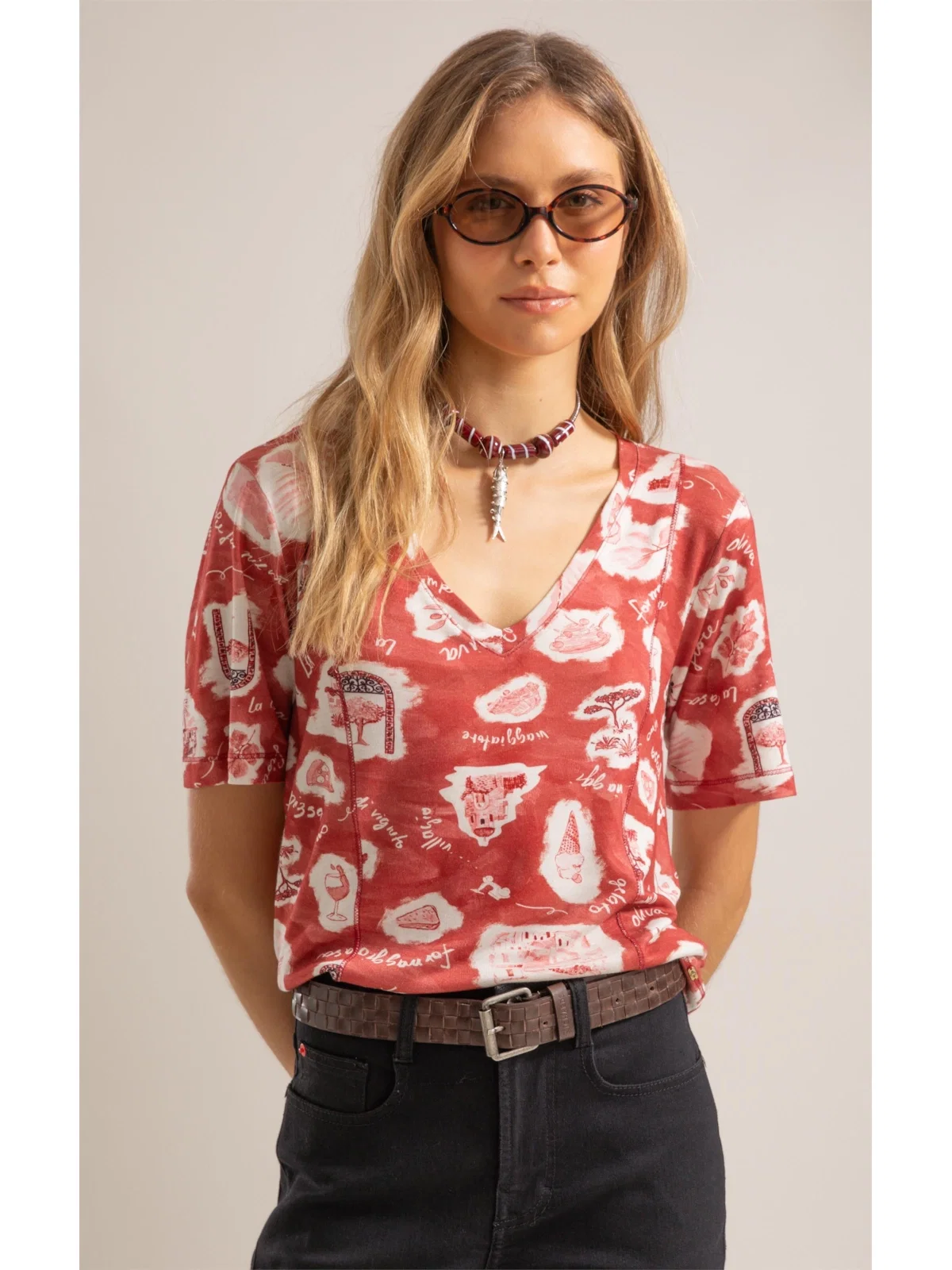 Blusa Nice Estampa Viaggio Lb Vermelho — imagem 1
