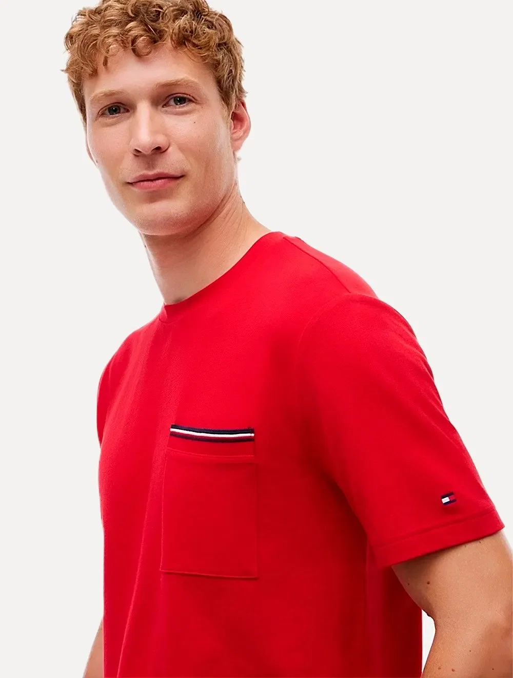 Camiseta Tommy Hilfiger Masculina Regular Piquet Pocket Vermelha — imagem 1