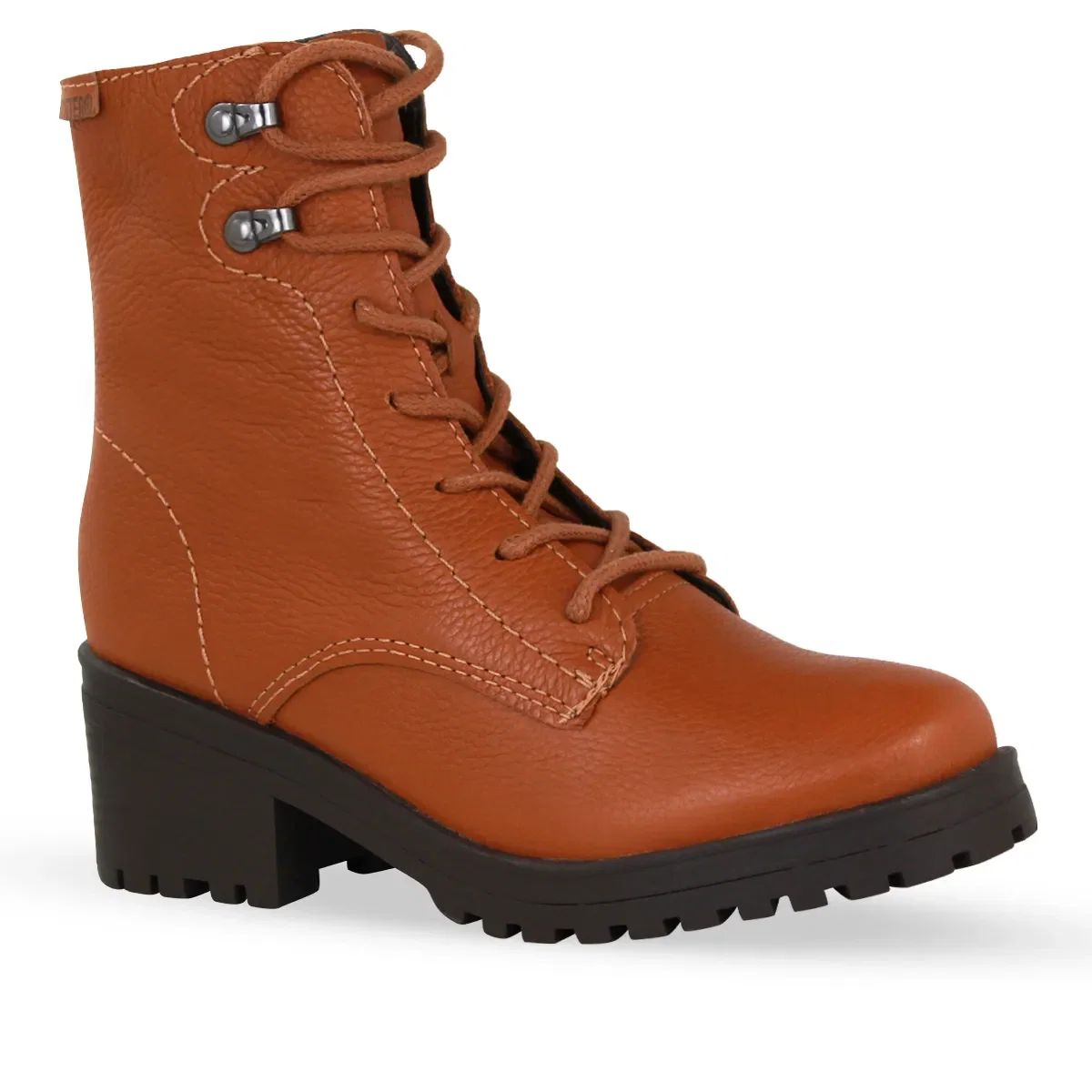 Bota Coturno Couro Burnish Caramelo