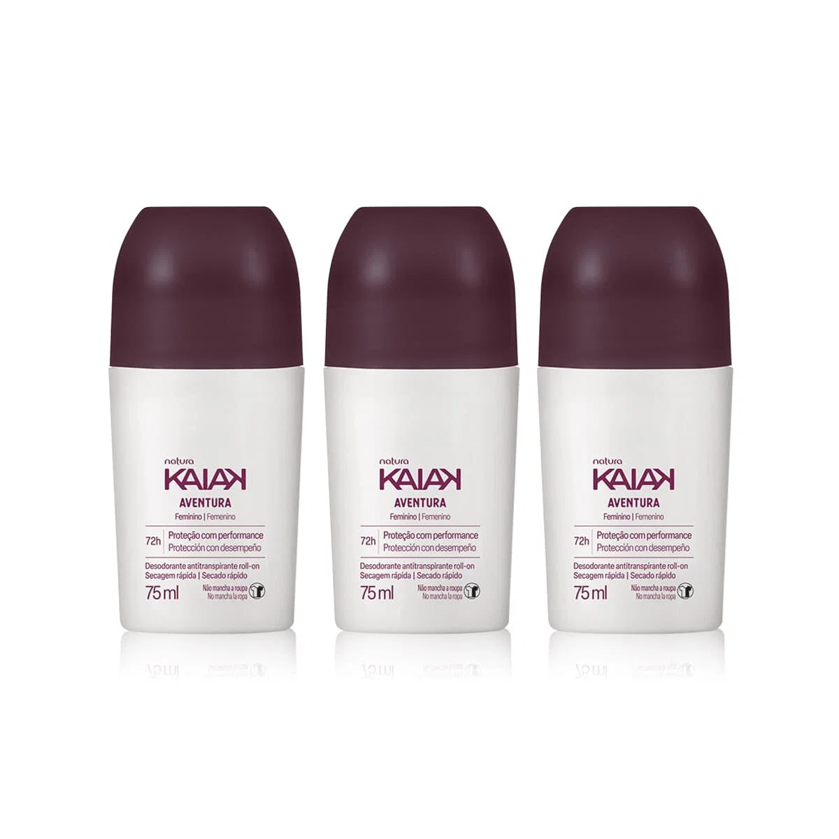 Kit Desodorante Antitranspirante Roll-on Kaiak Aventura Feminino (3 unidades)