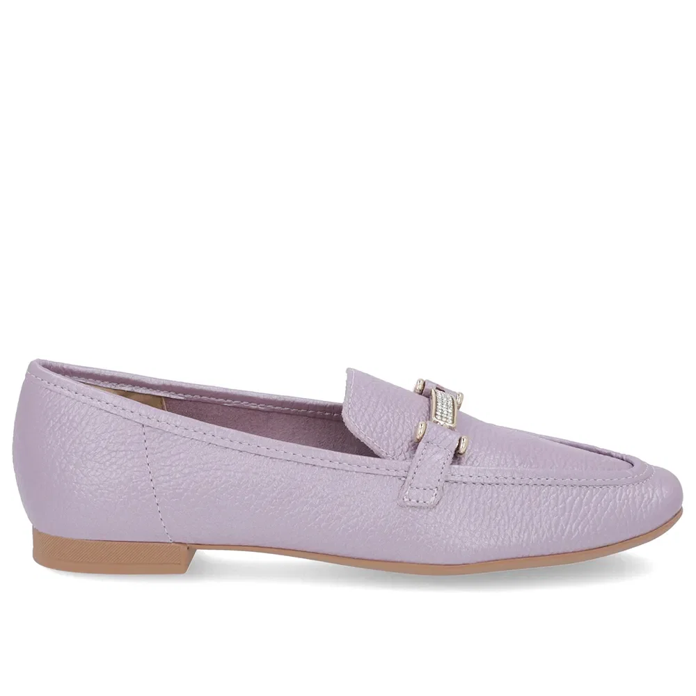 Loafer Lilás Perolado Couro Strass