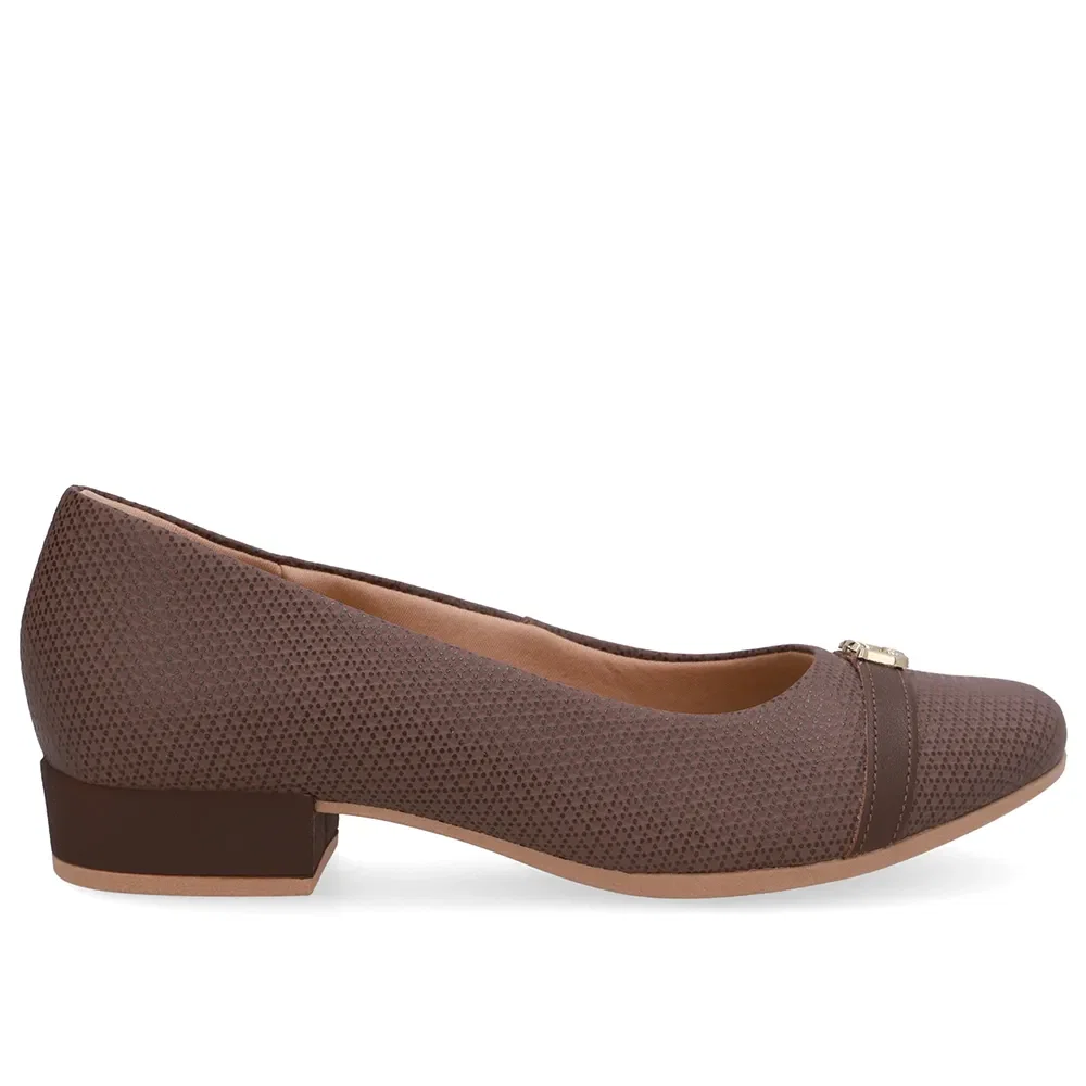 Scarpin Marrom Salto Bloco Couro Monograma — imagem 1