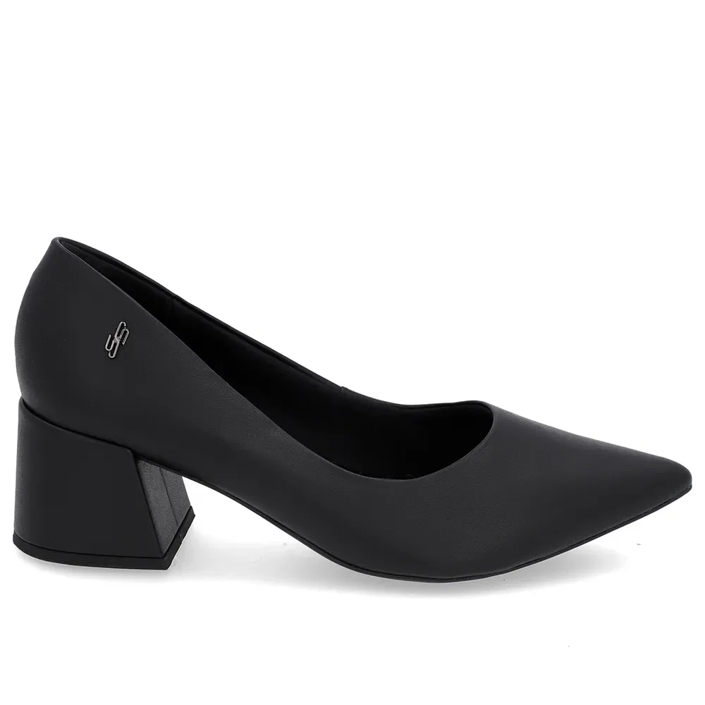 Scarpin Salto Bloco Couro Preto Bico Fino — imagem 1