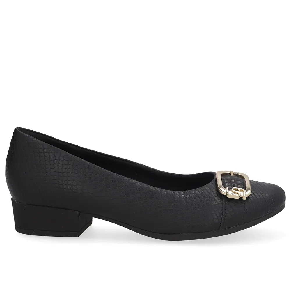 Scarpin Preto Bico Redondo Couro — imagem 1