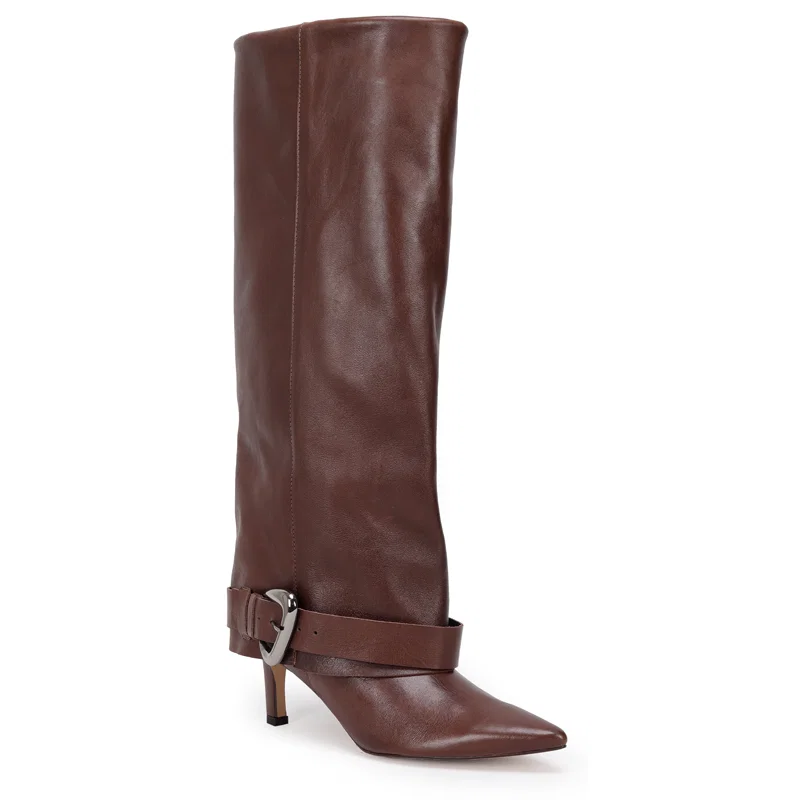 Bota Cano Longo Couro Gola Com Fivela 7,5cm