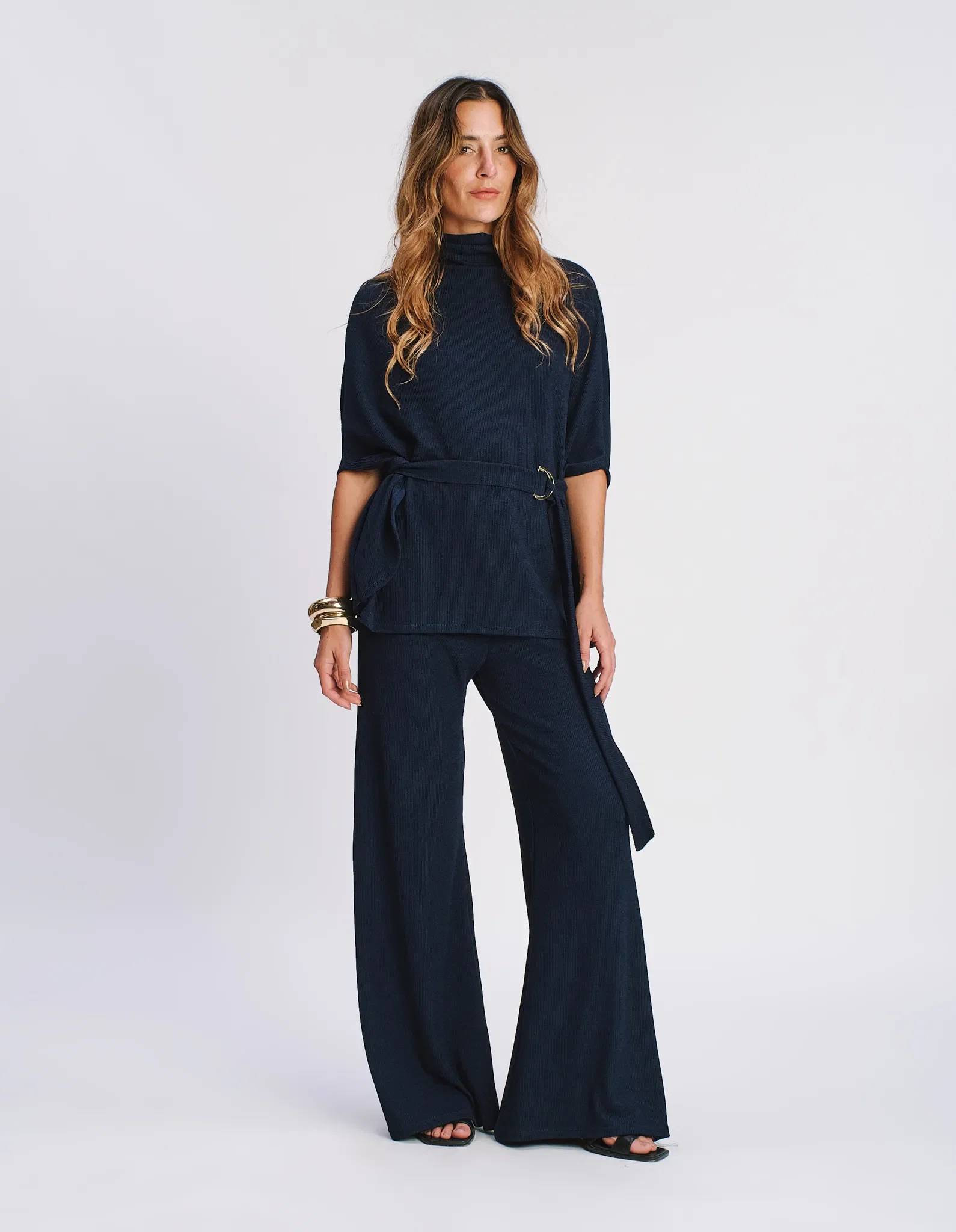 Calça Flare Fivela - Azul