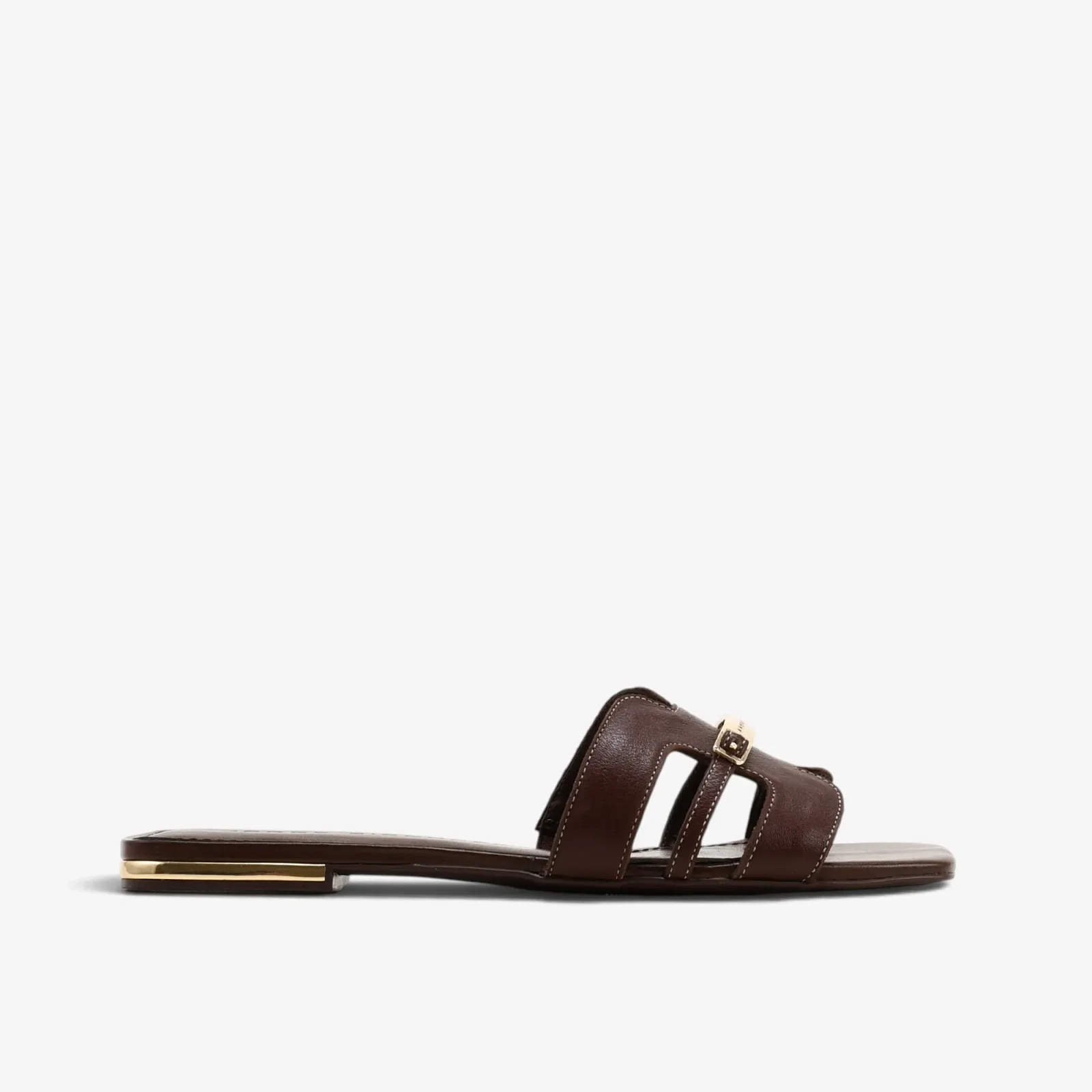 Chinelo Flat Marrom Café Couro