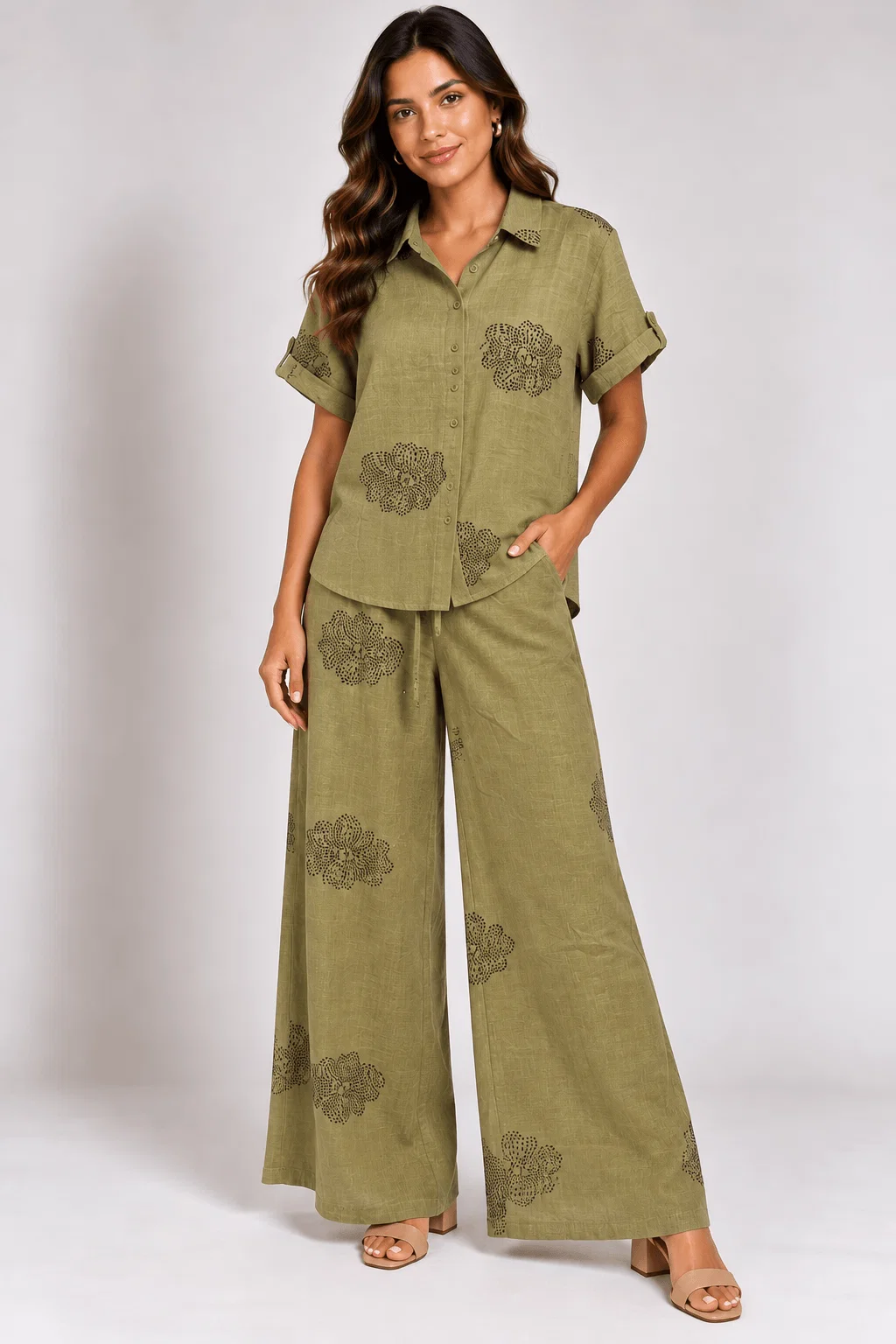 Camisa Manga Curta Estampada Floral - Verde — imagem 1