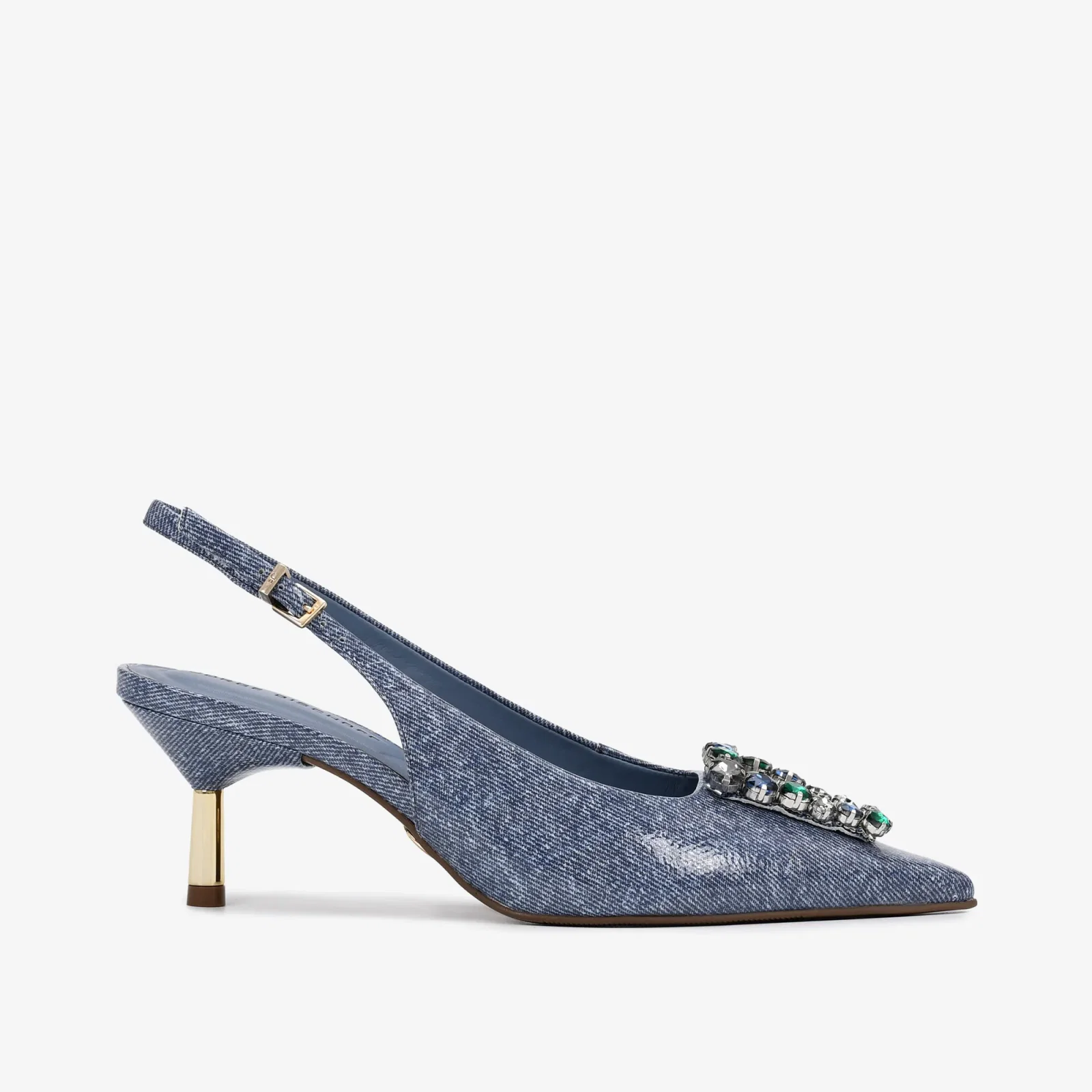 Slingback Pedrarias Azul Marinho Jeans Couro — imagem 1