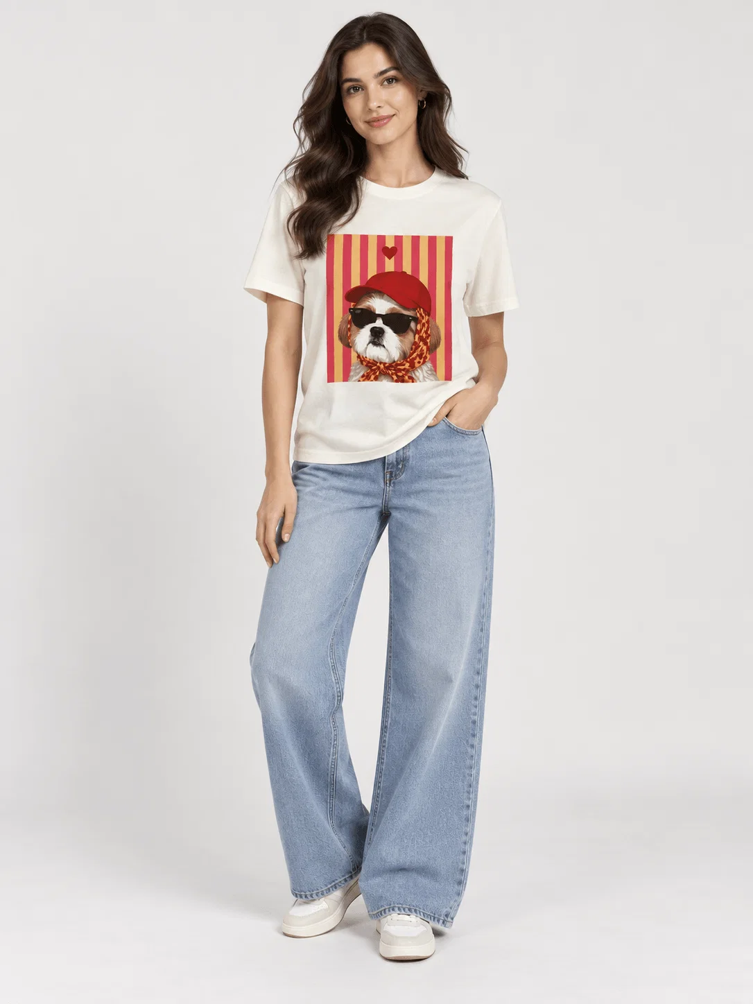 T-Shirt Shih Tzu Boné Listras - Off White — imagem 1