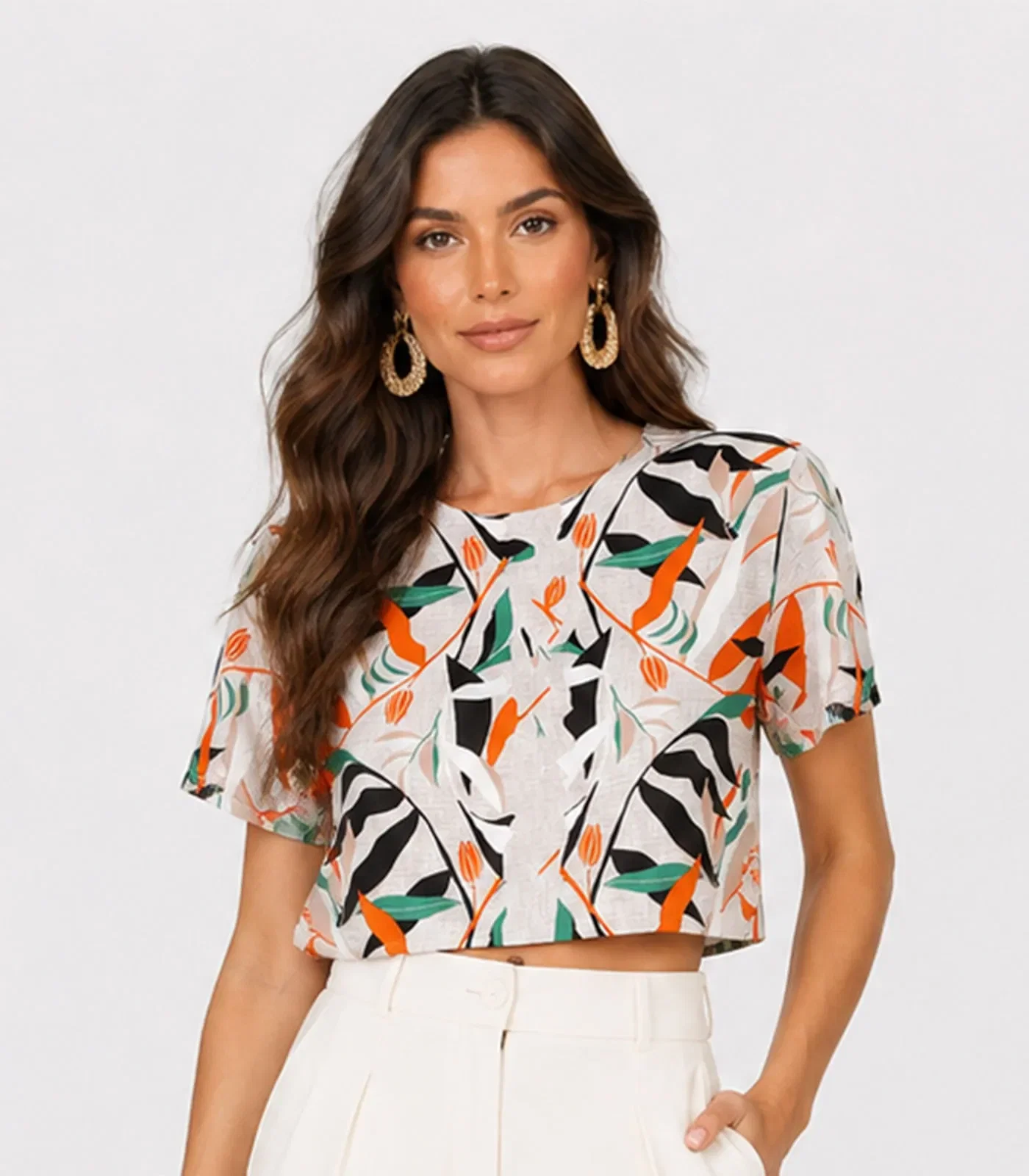 Blusa Feminina Estampada Infinita Cor Laranja