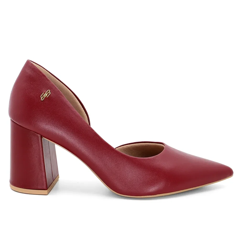 Scarpin Vermelho Salto Bloco Couro Recorte Interno — imagem 1