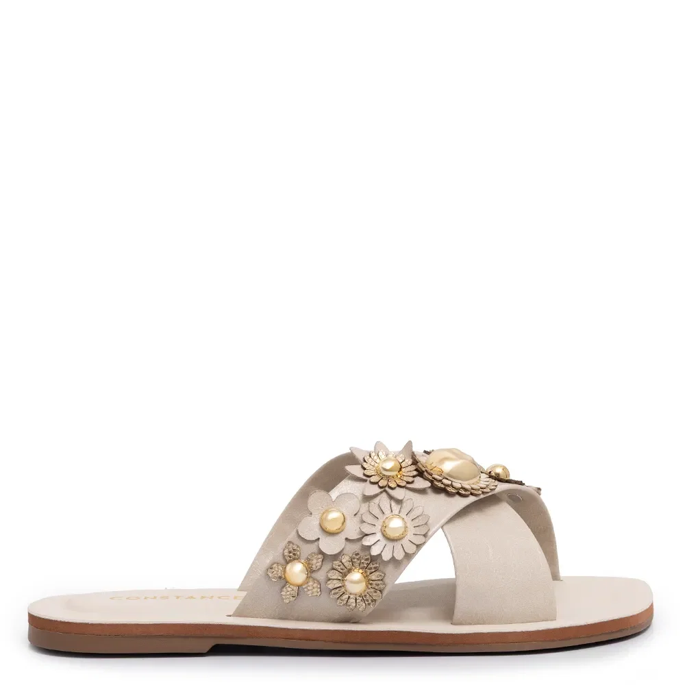 Rasteira Off White Tiras Flores — imagem 1