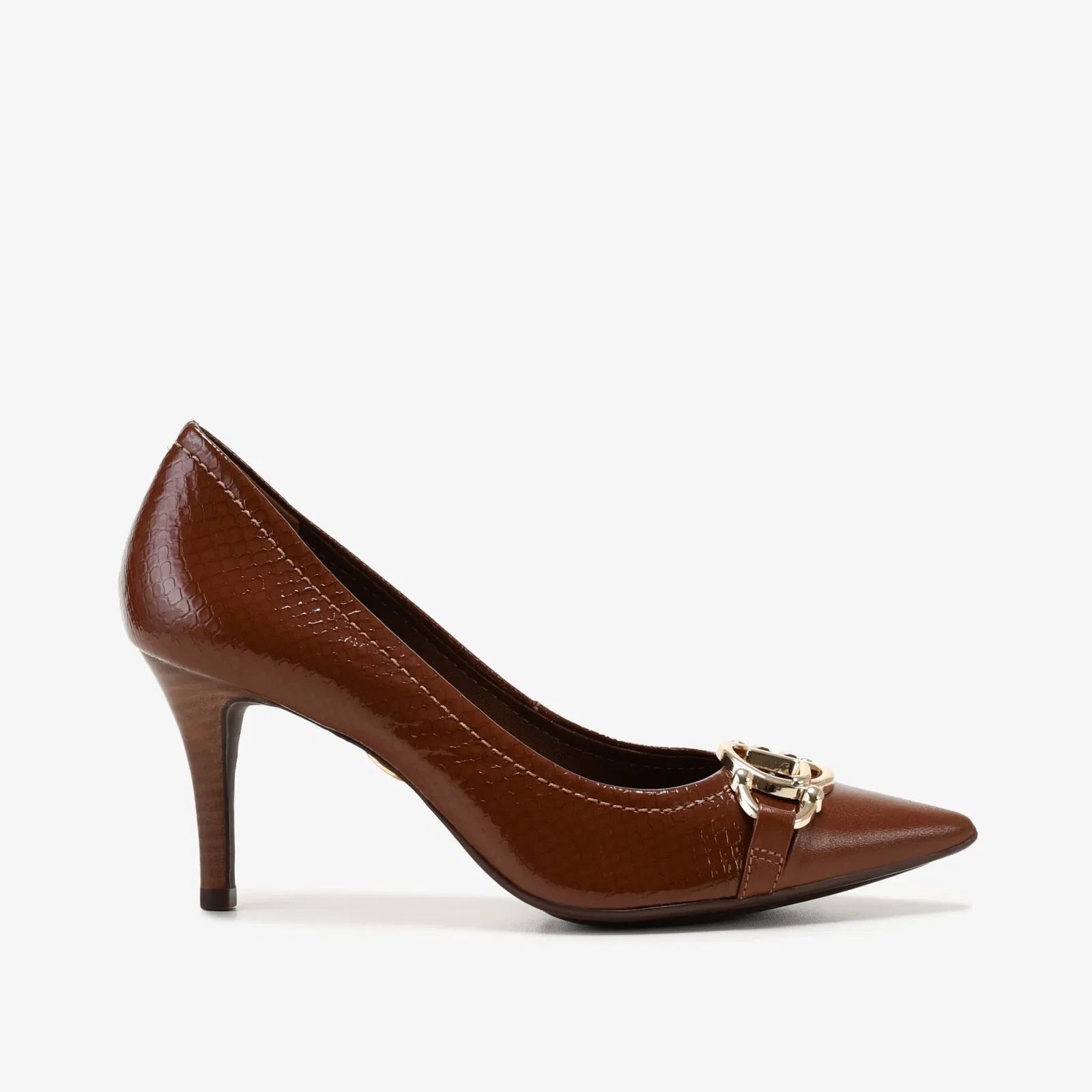 Scarpin Marrom Tabaco Couro Snake