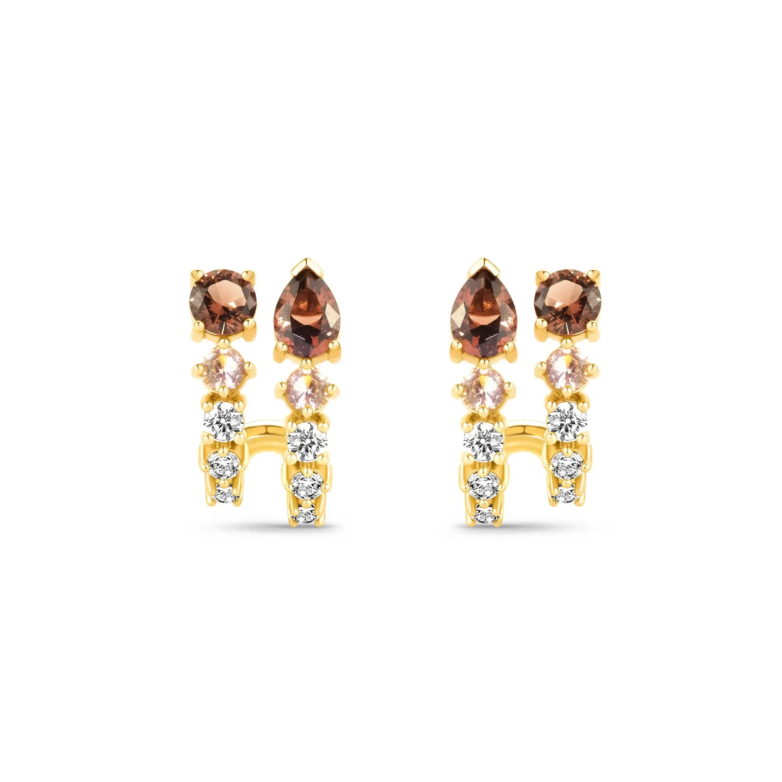 Brinco Life Mocha II em Prata 925 com Banho de Ouro Amarelo 18k, Pedras Marrons e Incolores — imagem 1