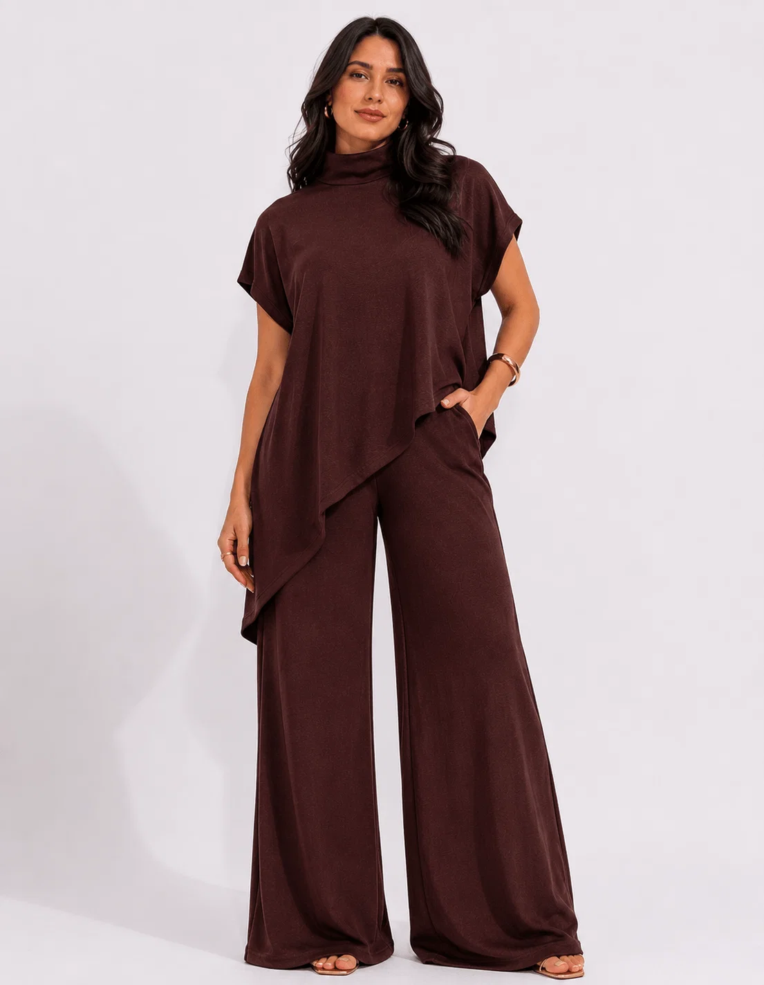 Calça Pantalona Cós Elástico Moletinho - Cacau