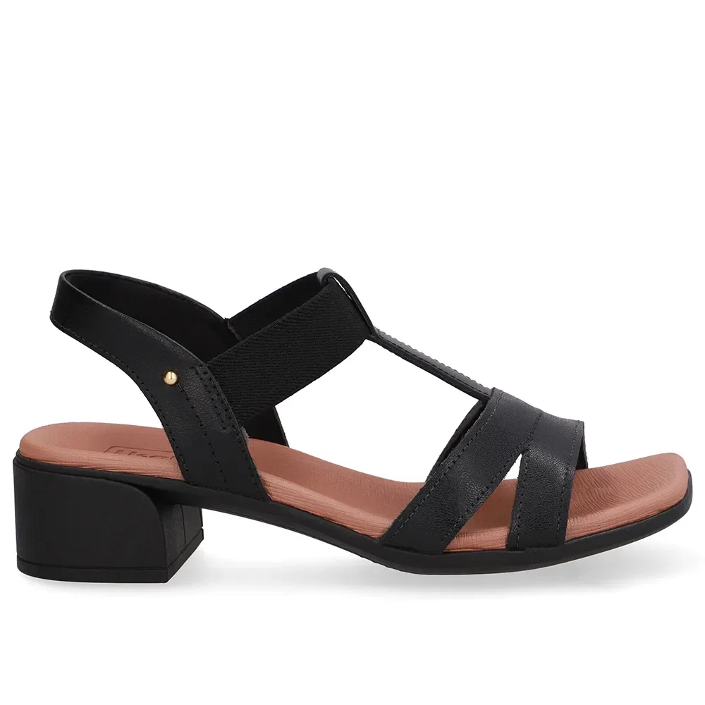 Sandália Couro Preta Costura Enfeite — imagem 1
