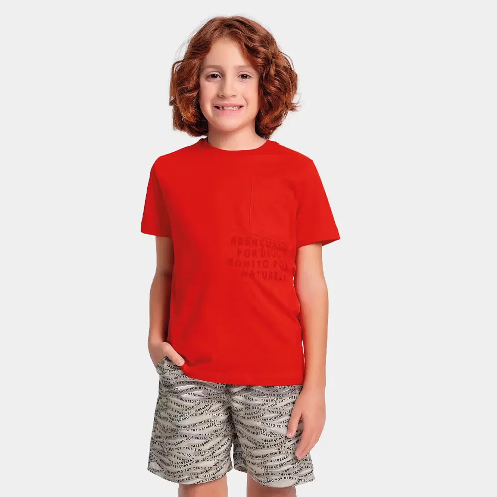 Conjunto camiseta e bermuda em microfibra com estampa sublimada
