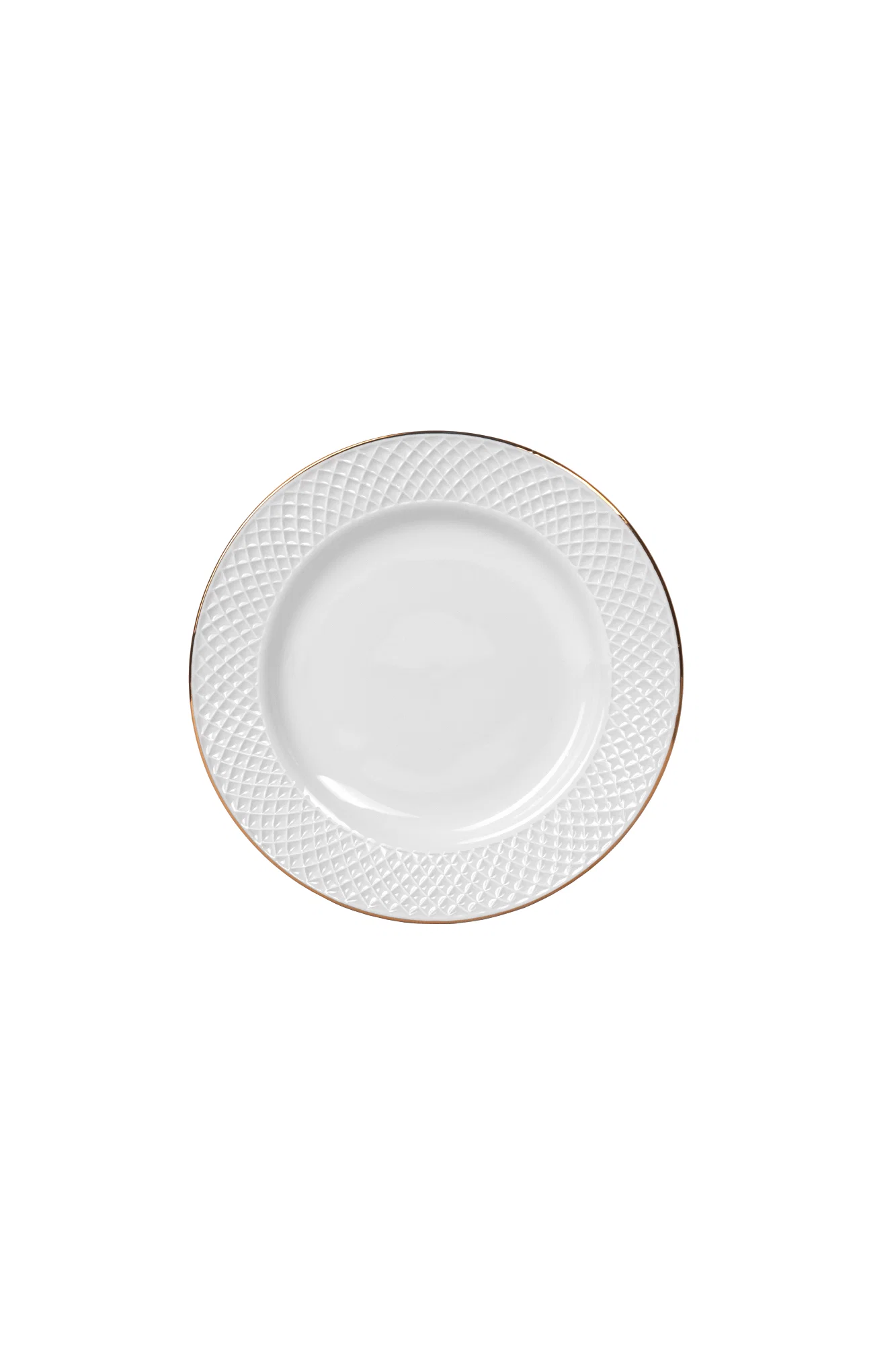 Prato de Sobremesa Joaquina em Porcelana 20cm Branco com Borda Dourada